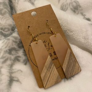 Light Peach Trapezoid Resin & Walnut Wood Earring
